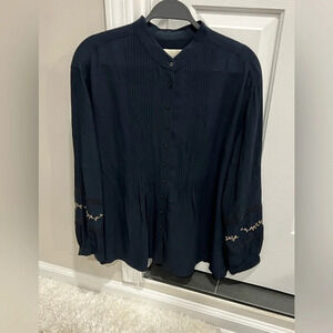 J.JILL Tops | J.Jill Embroidered navy and Gold beautiful blouse .